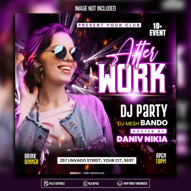 After work Dj party dance music club flyer template design Premium Psd