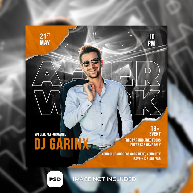 After work dj party poster social media post