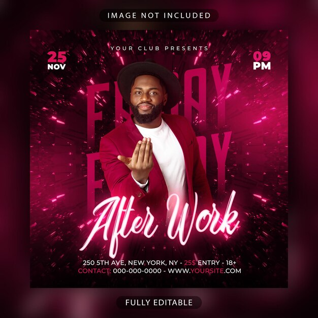 After Work Night Party Flyer lub promocyjny szablon banerów mediów społecznościowych psd