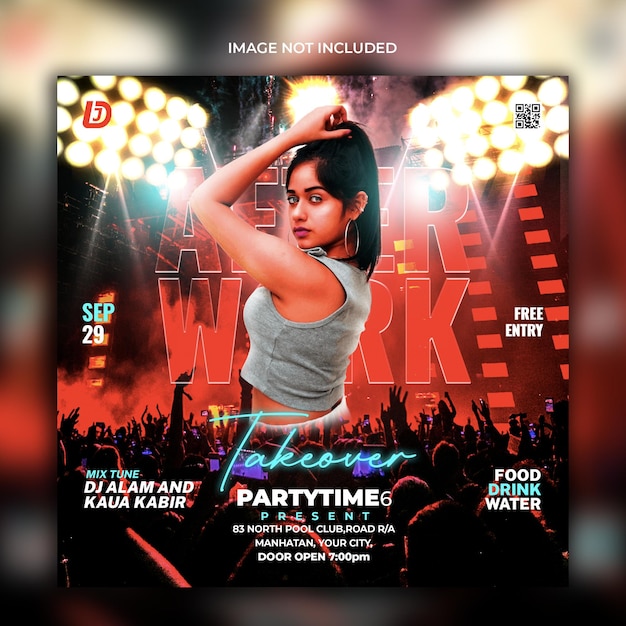 PSD after work party flyer design template