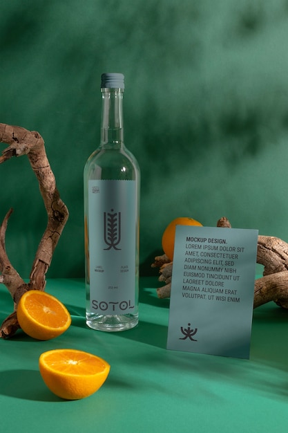 PSD agave sotol mexican drink bottle mockup design