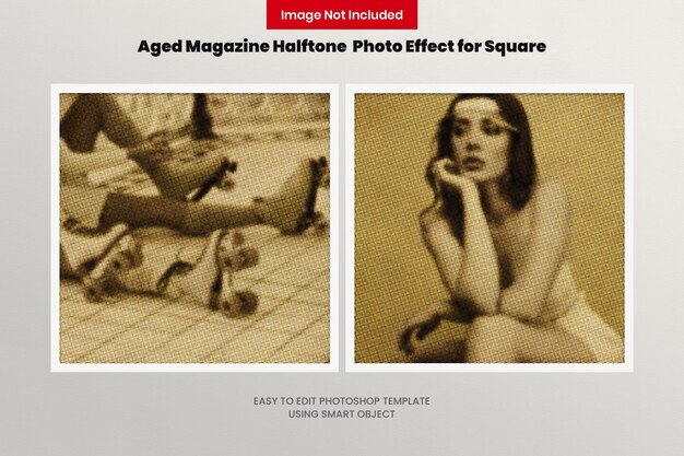 PSD aged magazine halftone photo effect for square