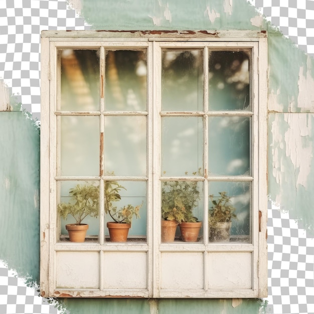 PSD Старое белое окно в стеклянной теплице