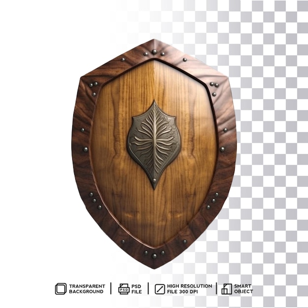 PSD aged wooden shield on transparent background