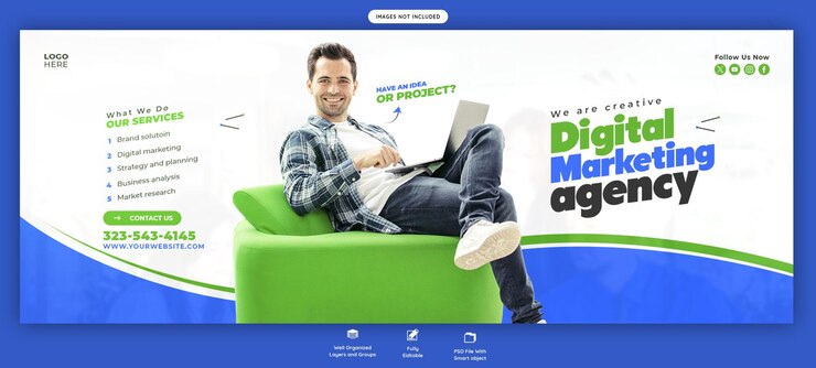 PSD agencja marketingu cyfrowego i korporacyjna okładka facebook szablon banera