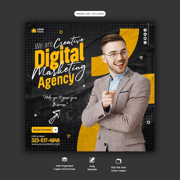 Agencja marketingu cyfrowego i szablon postu w korporacyjnych mediach społecznościowych