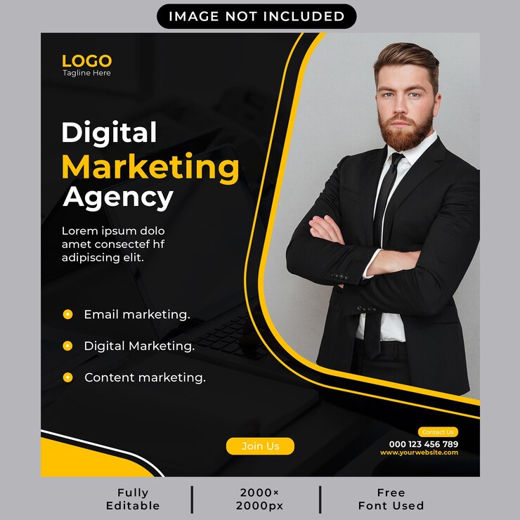 Agencja marketingu cyfrowego i szablon postu w mediach społecznościowych o rozwoju biznesu