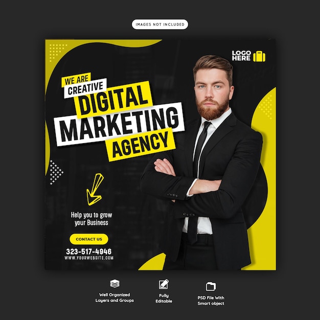 Agencja marketingu cyfrowego i szablon postu w mediach społecznościowych