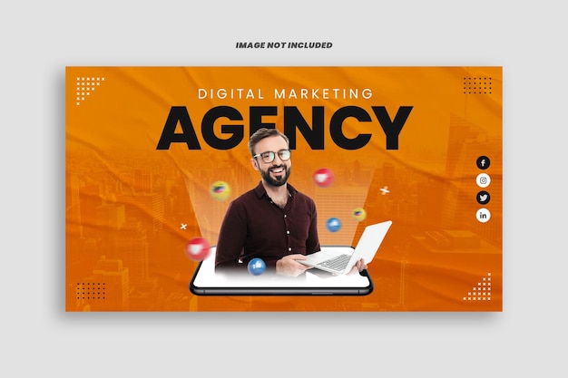 PSD agencja marketingu cyfrowego pomarańczowy szablon banera internetowego