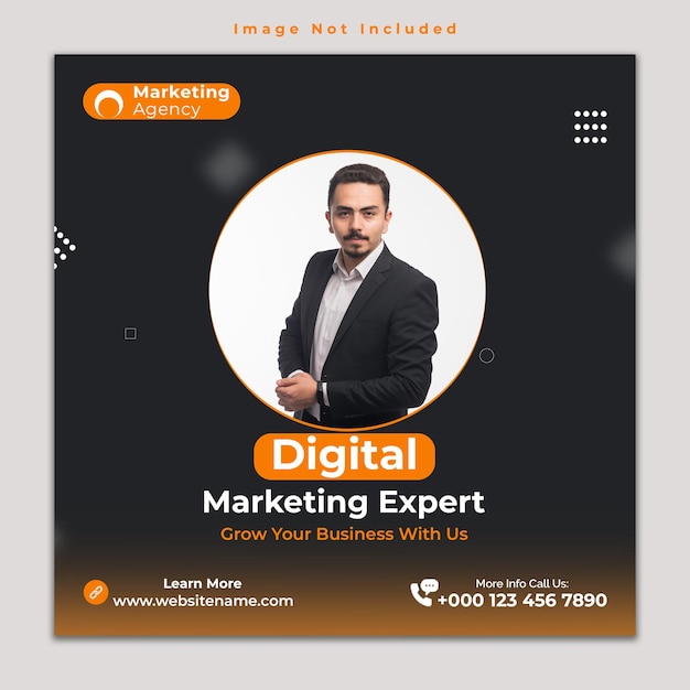 Agencja marketingu cyfrowego post na Instagramie i szablon banera w mediach społecznościowych