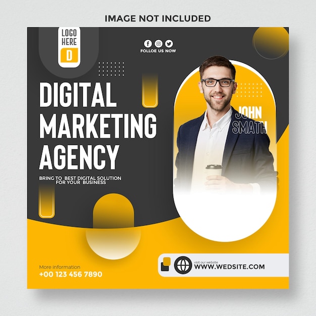 Agencja marketingu cyfrowego PSD i korporacyjne webinarium na żywo oraz szablon postu w mediach społecznościowych na Instagramie