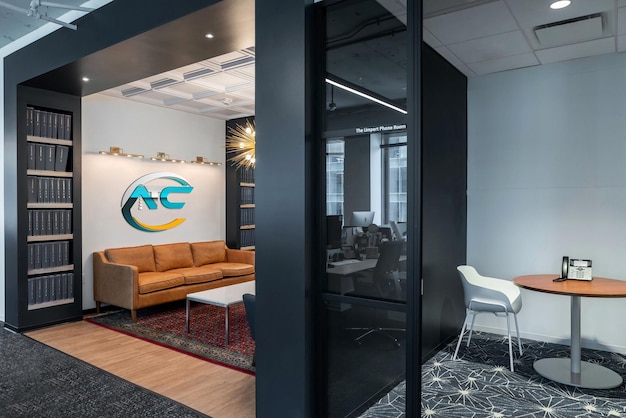 agency logo mockup black wall office mockup