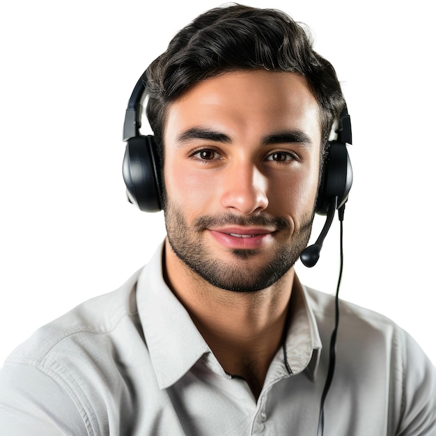 PSD agent hotline helpline worker in headset looking at camera while assisting customer client