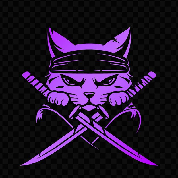 PSD agile cat animal mascot logo with ninja headband and sword d psd vector tshirt tattoo ink art