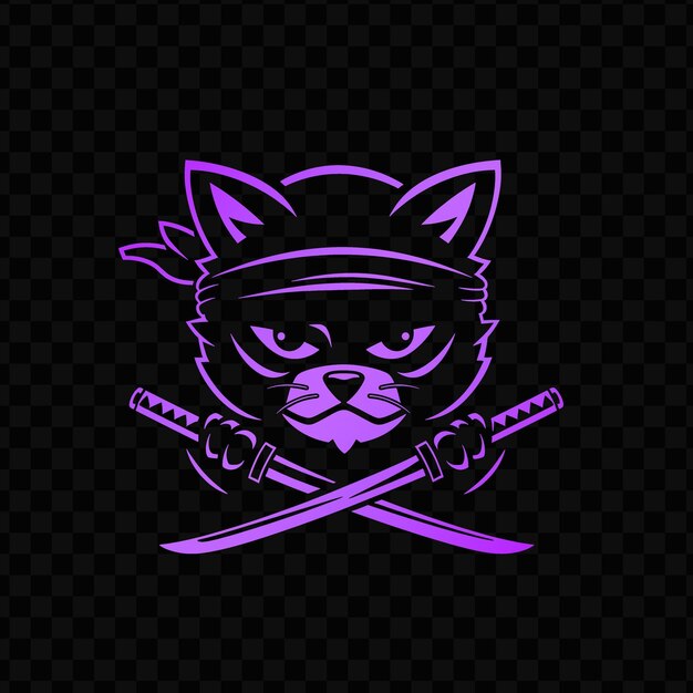 PSD agile cat animal mascot logo z ninja headband i sword d psd wektor t-shirt tattoo ink art