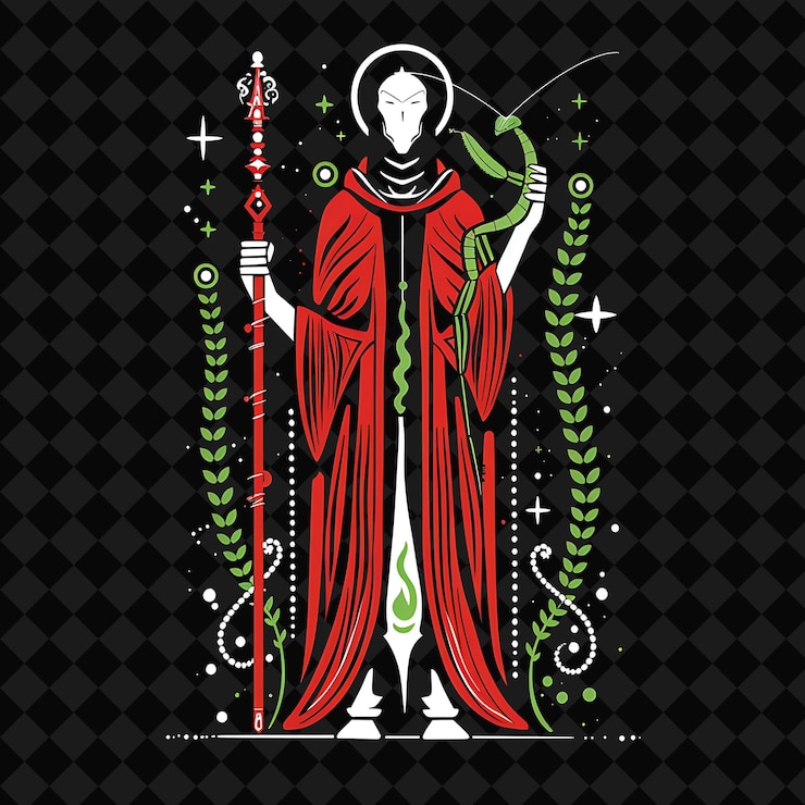 PSD agile mantis monk portret met een staf met een biddende ma illustratie dierlijke krijgerkarakter