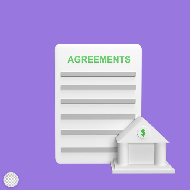 Agreements document 3d icon model cartoon style render illustration