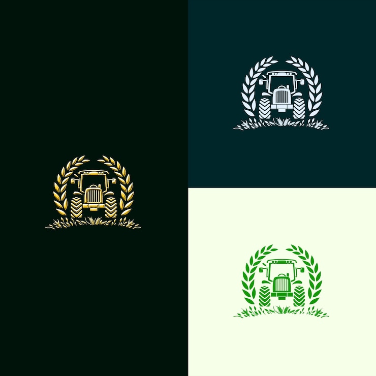 PSD agriculture and farming award badge logo with tractor and wh creative and unique vector designs
