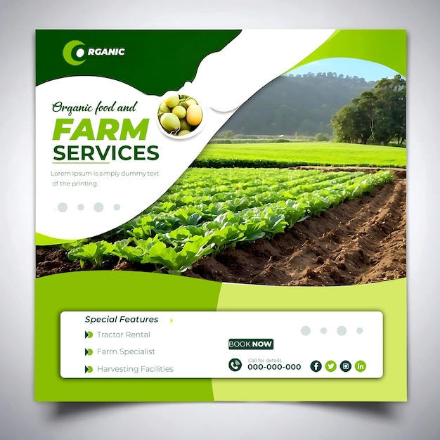 PSD agricoltura giardino agricoltura e servizi agricoli social media post banner template ai generato