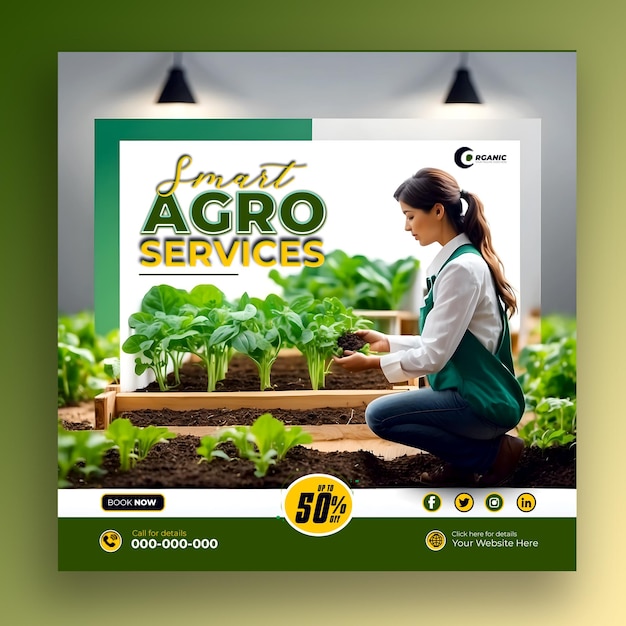 PSD agricoltura giardino agro farm e servizi agricoli social media post banner template ai generato.