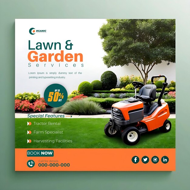 PSD agriculture lawn or gardening services social media post banner template ai generated