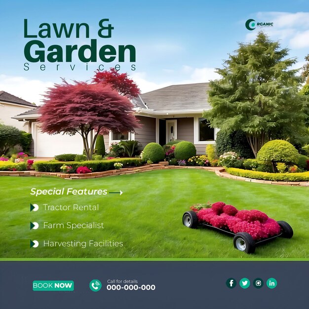 PSD agriculture lawn or gardening services social media post banner template ai generated