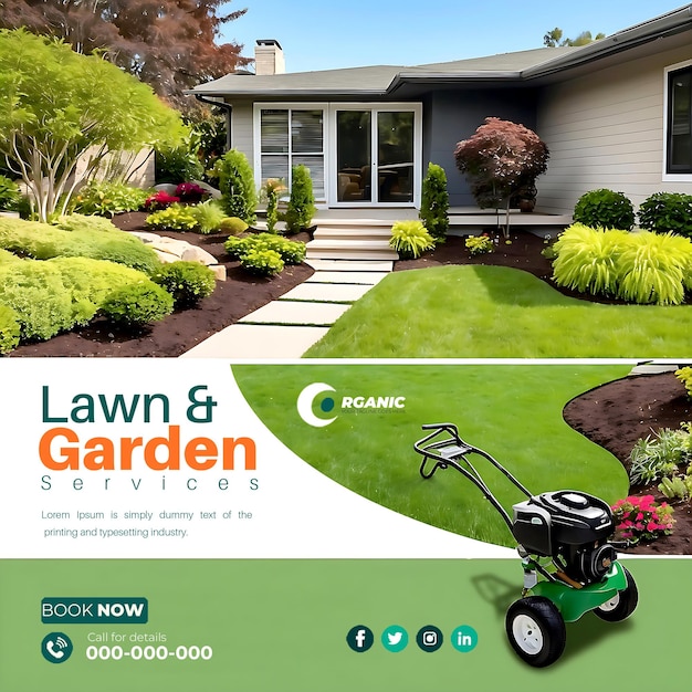 PSD agriculture lawn or gardening services social media post banner template ai generated