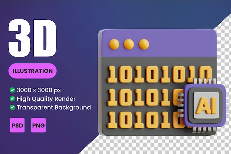 PSD ai algorithm 3d icon illustrations