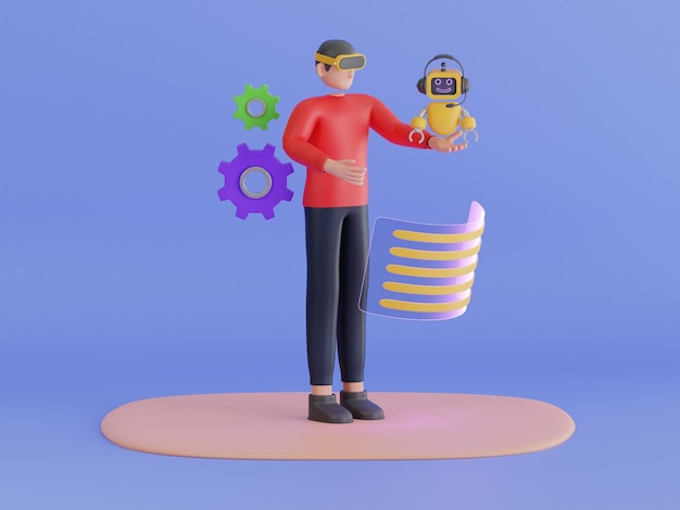 PSD ai assistant support 3d illustration ai robot assistant supporting online