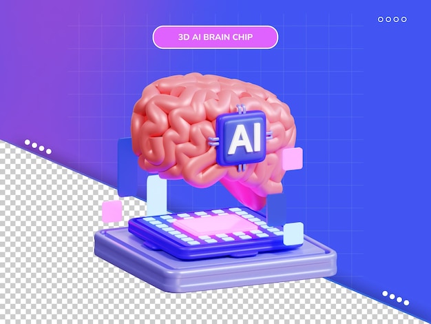 PSD ai brain chip 3d icon