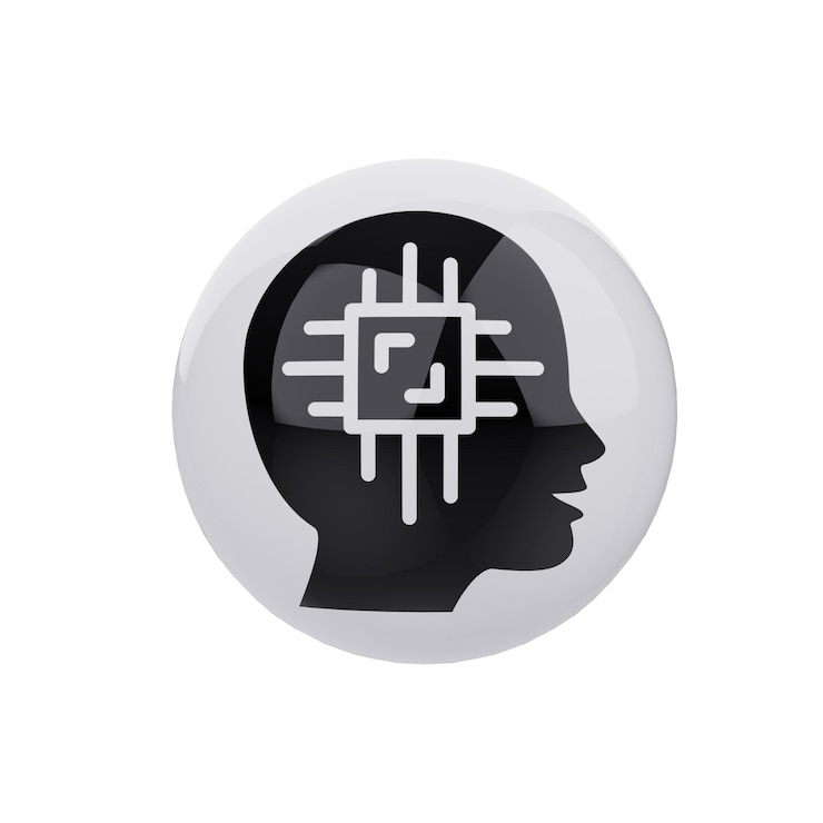 PSD ai brain chip white bubble icon