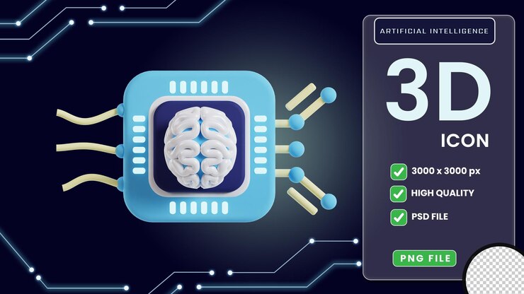 PSD ai brain circuitry 3d artificial intelligence icon