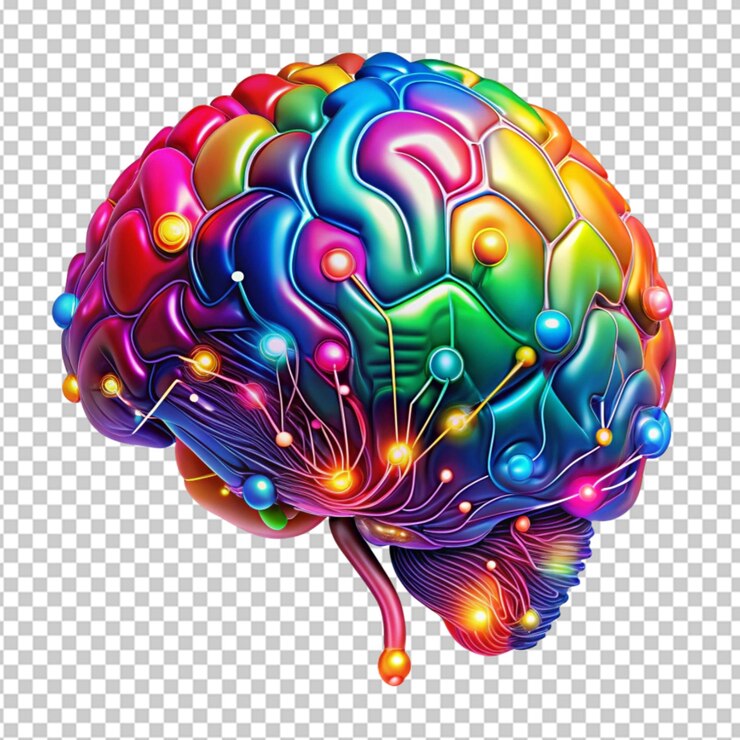 PSD ai brain cut out colorful ai brain illustration on transparent background