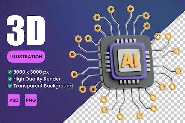 AI-chipcircuit 3D-pictogramillustraties