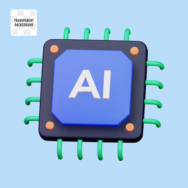 PSD ai computerchip processor voor kunstmatige intelligentie digitale hersenen concept 3d pictogram illustratie ontwerp