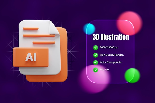 PSD icona del file ai 3d o illustrazione dell'icona del file ai 3d