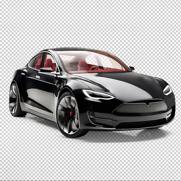 Ai front view black tesla model in transparent background with shadow