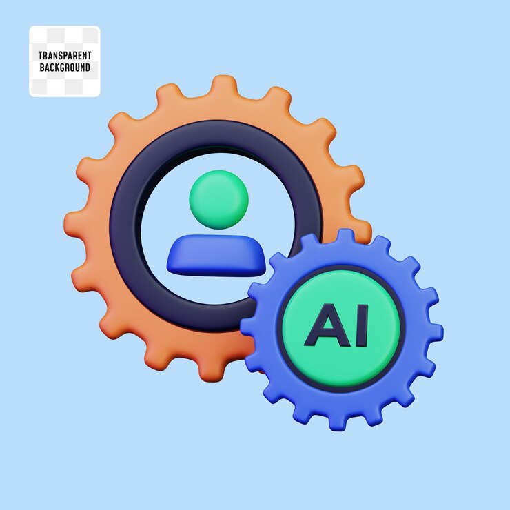 PSD ai gear with man symbol for artificial intelligence collaboration with human concept 3d render icon illustration design