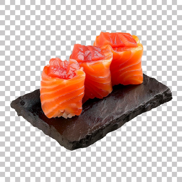 PSD Искусственный интеллект создал изображение радости суши лосося на каменной тарелке с прозрачным фоном