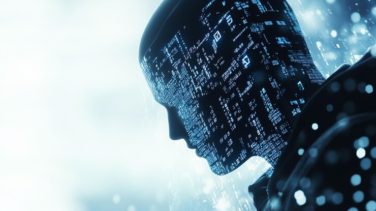 PSD ai ヒューマノイド プロフィール デジタル コード オーバーレイ フューチャリスト コンセプト