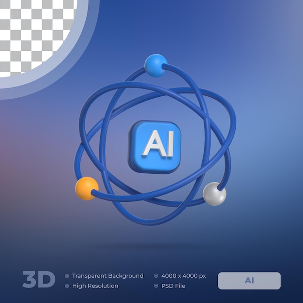 Ai Power 3D Icon Artificial Intelligence Model with Transparent Background