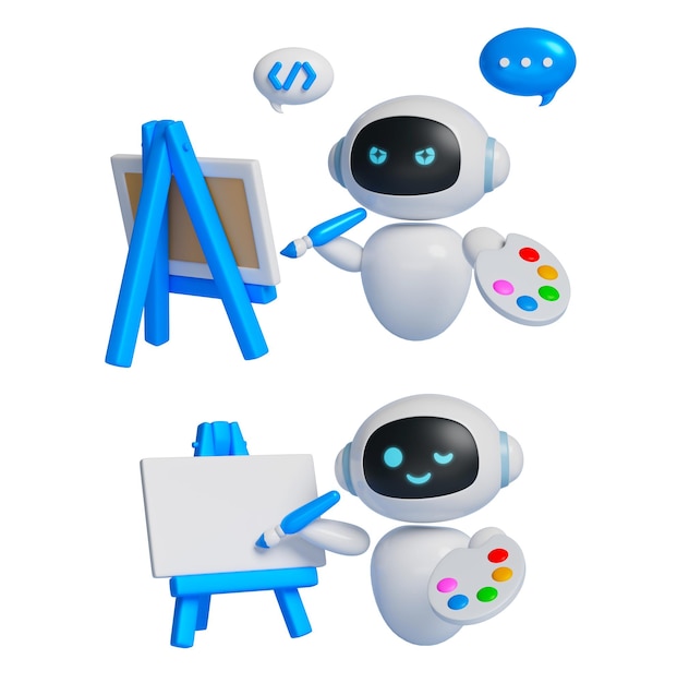 人工知能ロボット (AI) のキャラクターを描く 3D グラフィックス