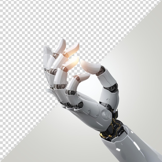 Ai robot hand holding light on transparent background