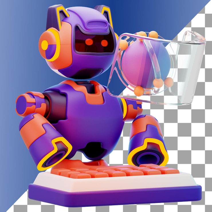 PSD ai-robot med tastatur, 3d-ikon