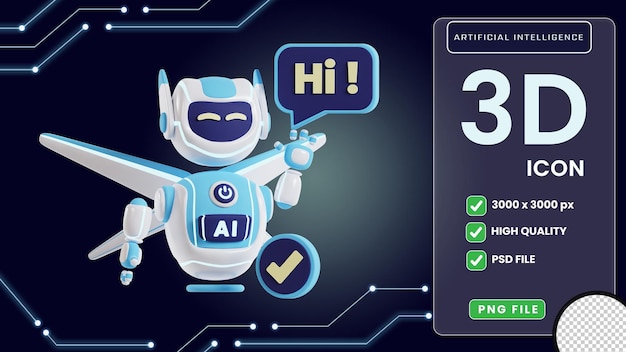 Ai robot say hi 3d artificial intelligence icon