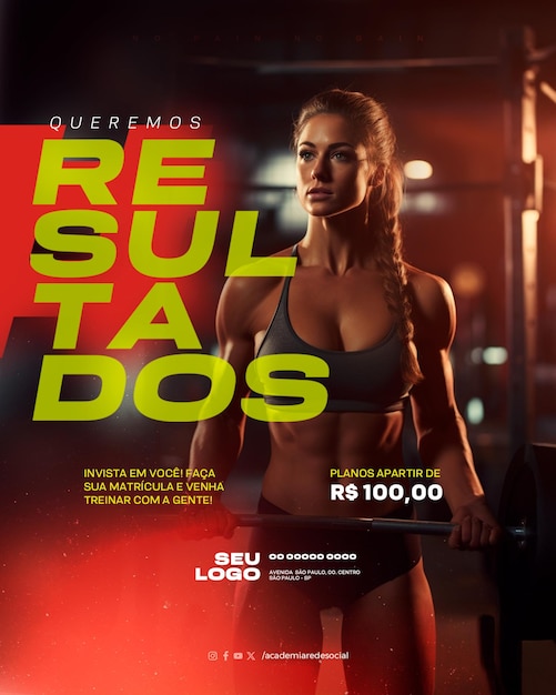 PSD aigenerated fitness social media psd z tekstami w języku portugalskim