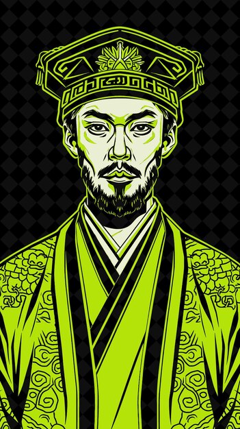 PSD ainu man portrait wearing a traditional robe and a hat with vivid color design png collections