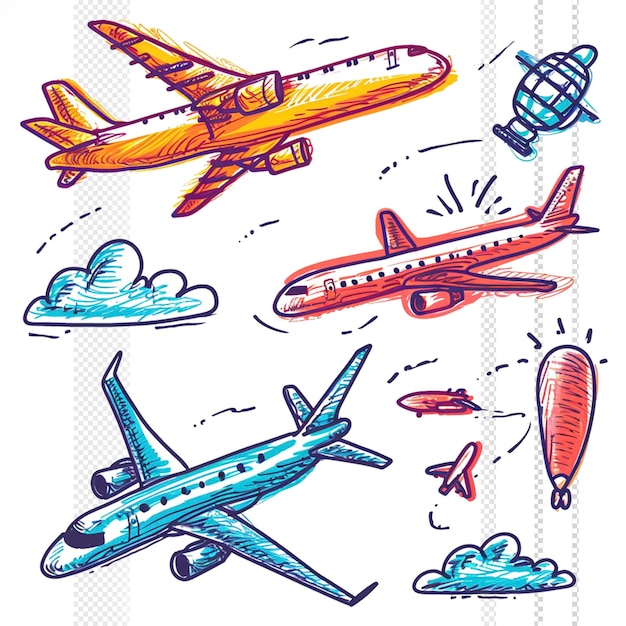 PSD air aviation planes scribble transparent background