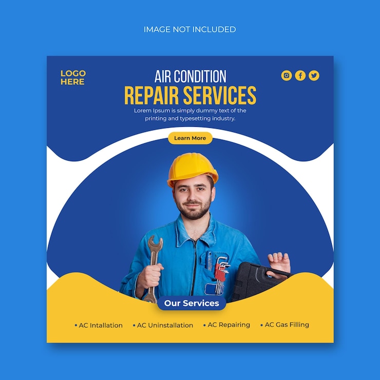 PSD air condition repair service social media post template