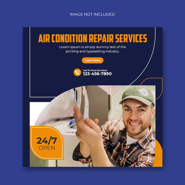PSD air condition repair service social media post template